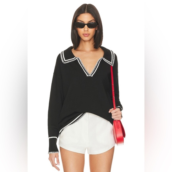 SNDYS Arlington Collared Sweater in Black & White Size Small - Picture 1 of 13